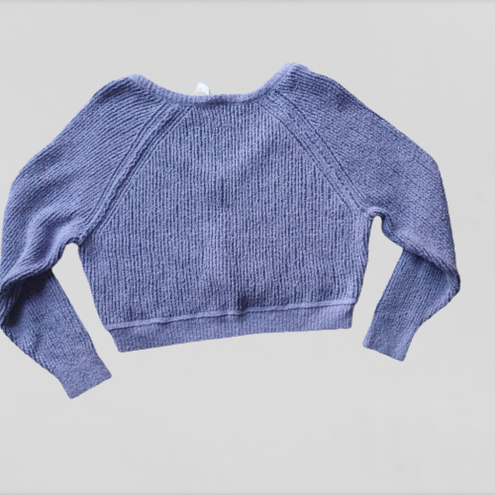 Free People High Low Purple Combo Textured V-Neck Relaxed Fit Comfy Sweater Sm - Picture 6 of 16